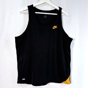 Nike Tank Top Black Yellow Dri-FIT Mesh Athletic Sleeveless Shirt Mens Large